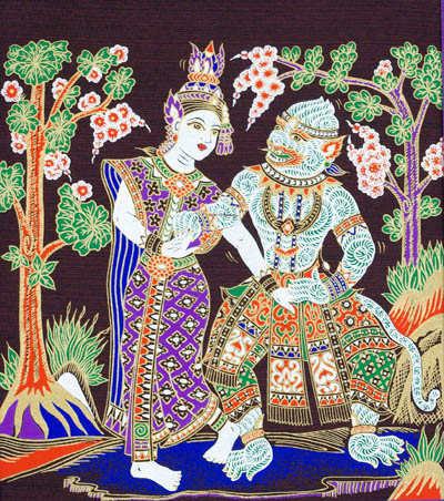serigraphie du cambodge ramayana hanuman et sita